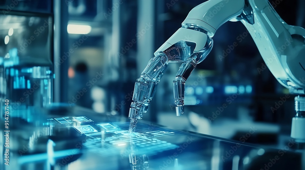 Poster Industry 40 Engineer use monitoring system software and record data of ai robotics automatic arms machine working on network in intelligent factory Ai Machine learning Digital manufact : Generative AI