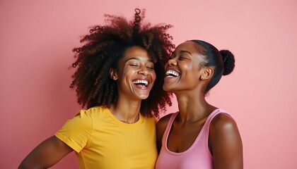 Fototapeta na wymiar Two young women laughing together.