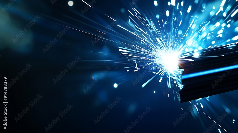 Poster laser cnc cut of metal with light spark blue color background banner technology modern industrial : 