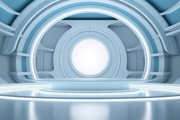 Obraz premium Futuristic minimalist blue and white podium.