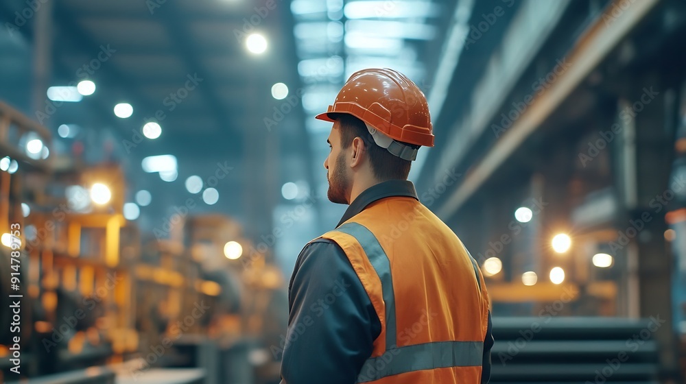 Aufkleber professional caucasian manager engineer wearing safety hardhat is training industry worker workshop 