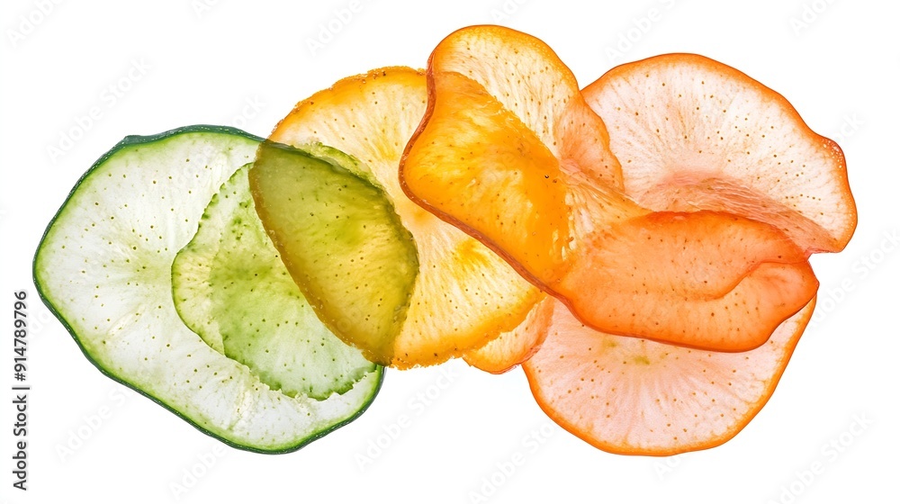 Poster backlit vegetable slices isolated on white background transparent food composition : generative ai