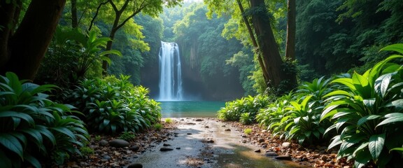 Lush Jungle Waterfall.
