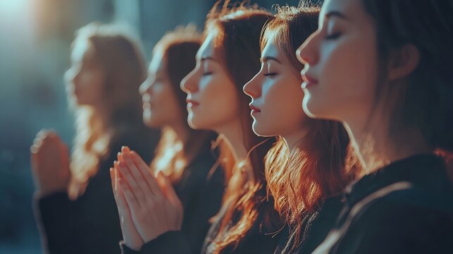 Group of different women praying together Christians and Bible study concept : Generative AI