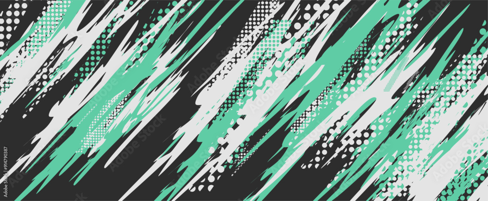 Poster a green and white abstract background with a black and white design