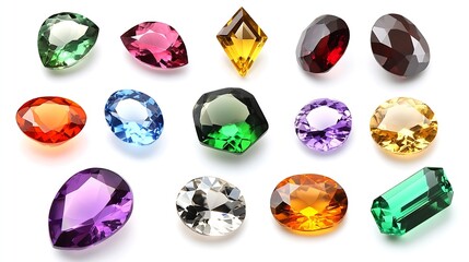 Bright gems onJewel or gems isolated on white background Collection of many different natural gemstones a white backgroundNatural Sapphire gemstone Jewel or gems on black shine color C : Generative AI