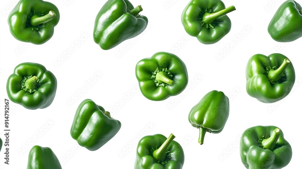 Poster Seamless pattern with green pepper Vegetables abstract background Pepper on the white background : Generative AI
