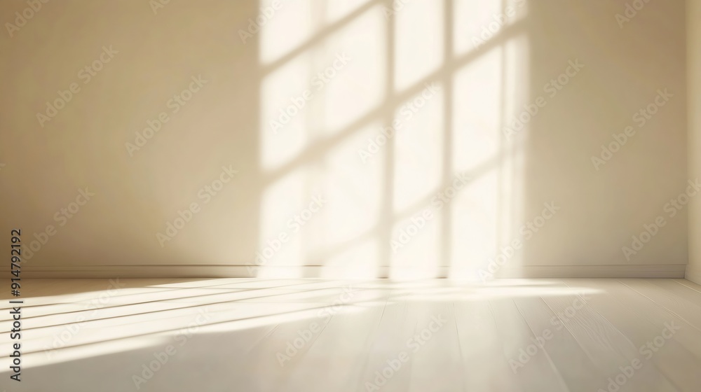 Poster Beige studio background for product presentation Shadow of Window and Sunlight on Empty Room White Wall and Floor Summer concert Blurred backdrop : Generative AI
