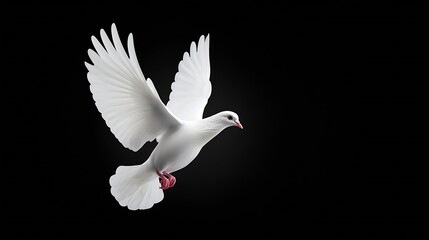 White dove flying on black background and Clipping path freedom concept and international day of peace : Generative AI