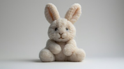 Fototapeta premium 15. A minimalist image with a white background featuring a sewn felt stuffed animal, positioned in the center