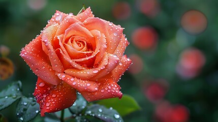 Close-Up of a Dew-Covered Peach Rose