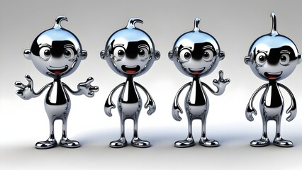mercury characters create quirky cartoonish figures that appear to be made of liquid mercury.