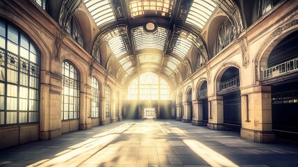 Contrexeville station Old French train station Ancient architecture Interior of a train station in France Retro station Max Sainsaulieu Art Deco architecture Monument : Generative AI
