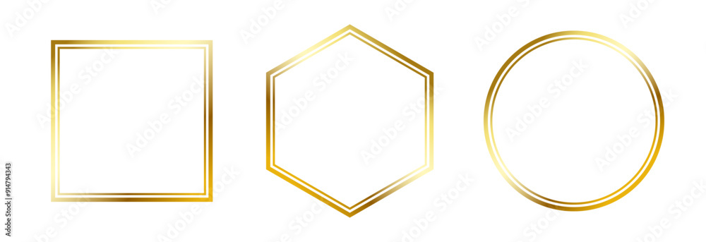 Poster thin golden frame set. gold geometric border collection in art deco style. thin linear shining shape