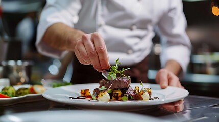 Naklejka premium Chef Finishing a Gourmet Dish