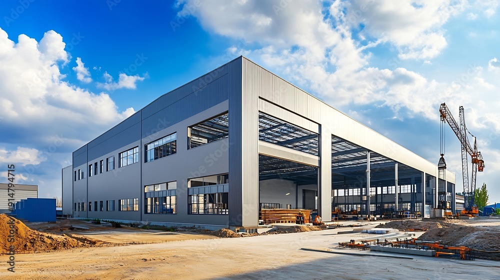 Poster A new factory building is erected on a construction site : Generative AI