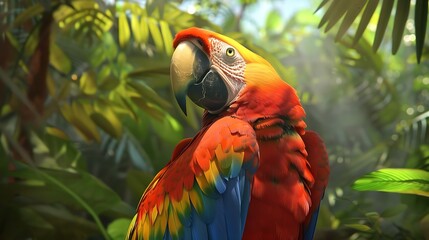 Scarlet Macaw in Tropical Foliage