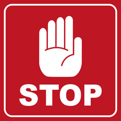 Minimalist vector art of stop sign. Sign for traffic, orders, industries, dangerous places. Red and white colors. Pictogram for warnings, alerts, cautions