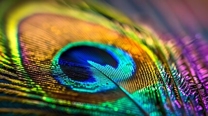 Naklejka premium Peacock Feather Close-Up: Nature's Iridescent Masterpiece