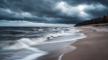 moody autumn beach Baltic sea Poland : Generative AI