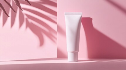 White cosmetic tube with pink background and
