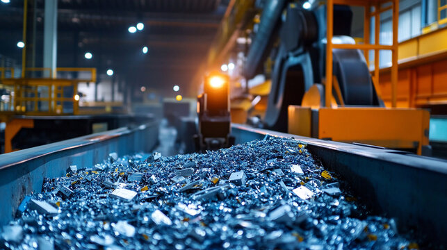 Automated machines crushing battery cells for recycling.