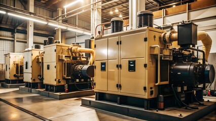 Generator room with two generators in factory standby for power backup, Diesel generator