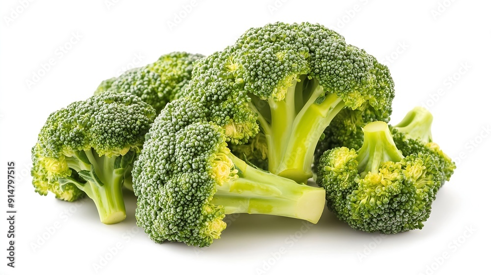 Poster fresh broccoli isolated on white background closeup : generative ai