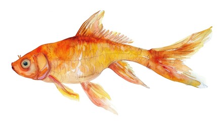 Watercolor Painting of a Goldfish with Orange and Yellow Fins
