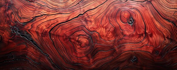 Intricate Grain Patterns on a Rich Red Wood Surface