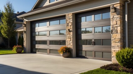 A stunning close-up of a modern garage door design, bright sunny day 


