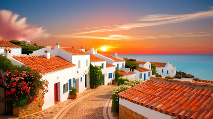 Obraz premium Default A vibrant orange sunset with hues of pink and coral so ai generatie