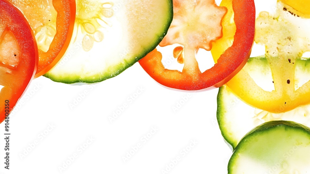 Poster backlit vegetable slices isolated on white background transparent food composition : generative ai