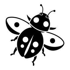 Silhouette black ladybug or buggy fly logotype icon and vector illustration