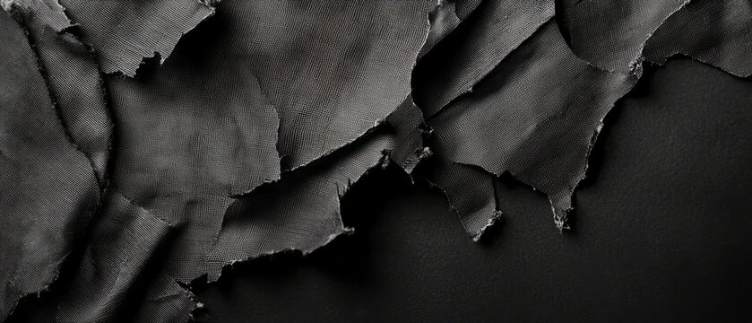 overlay of ripped fabric, on black background, Generative AI
