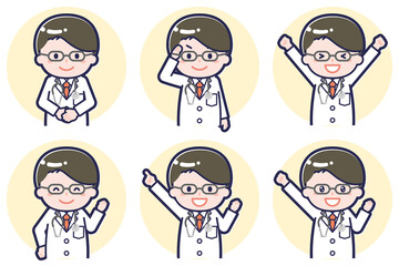 長袖の男性医師のポーズセット_01