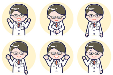 長袖の男性医師のポーズセット_02