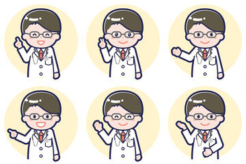 長袖の男性医師のポーズセット_03