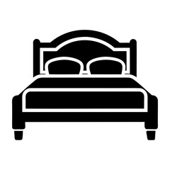 Simple black silhouette bed or sofa icon and vector illustration