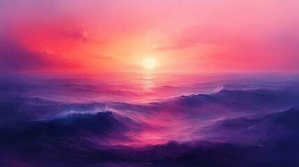 Fototapeta premium Ocean waves at sunset under vibrant pink