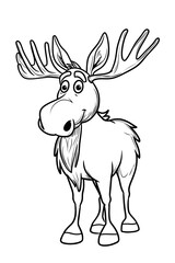 Cartoon Moose With Antlers Standing On White Background