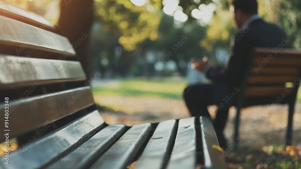 Canvas Prints Close up of two business colleagues talking while siting on the wooden bench at the park : Generative AI