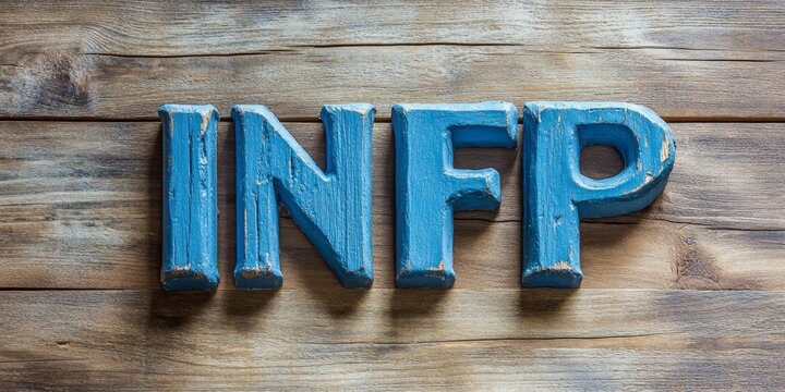 Personality Type INFP in Blue Letters on Wooden Texture Background: Creative Concept for  Personality Test. Minimalist Design for Psychology, Self-Discovery, and Personal Growth. 4K High-Resolution Wa