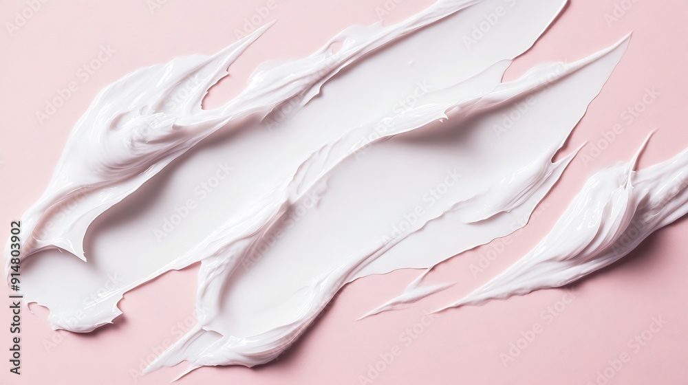 Poster swatches of cosmetic cream on a pink background highlighting smooth textures and skincare product co