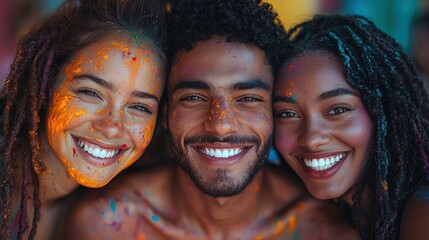 Fototapeta premium Multicultural Friends Piggybacking At A Holi Festival