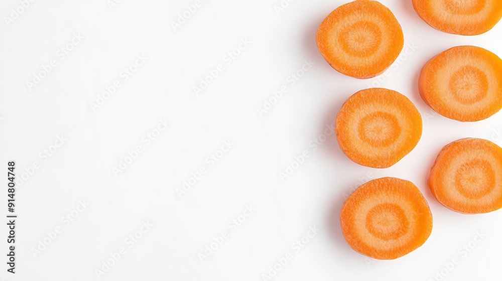 Poster fresh raw carrot slices isolated on white background top view : generative ai