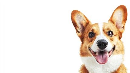 smiling corgi dog with tongue out on white background : Generative AI