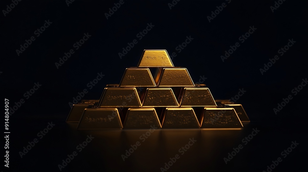 Poster stack gold bars on black background concept of success in business and finance copy space : generati
