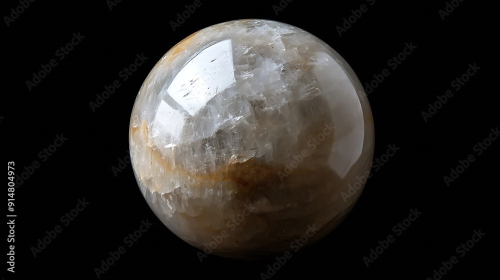 Aufkleber Ball of quartz with rutile on a black background closeup : Generative AI