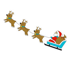 Santa Claus with three reindeer for display celebrating Christmas party isolated with white background 